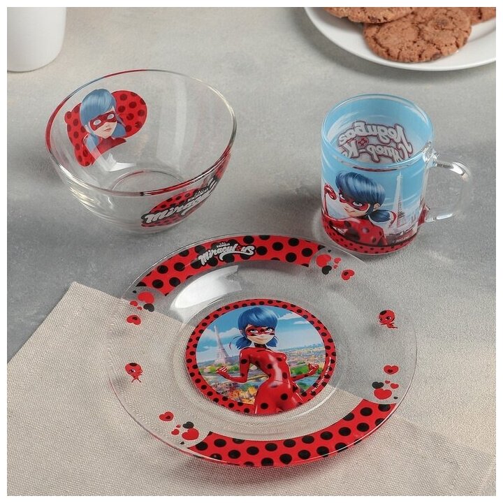 Набор детской посуды Sima-land "Леди Баг и Супер Кот, Париж", 3 предмета, в подарочной упаковке