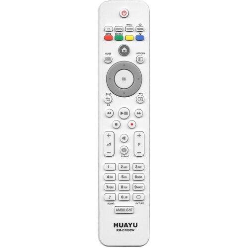 пульт для телевизора philips 50pfl3008t 12 Пульт ДУ Huayu RM-D1000 для Philips 22PFL5604H/32PFL5604/32PFL5614/32PFL7404H/42PFL5414/42PFL5604, белый