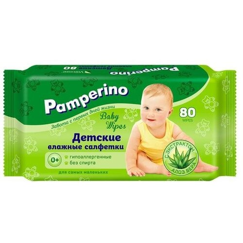 Влажные салфетки Pamperino детские, с алоэ вера, 2 упаковки по 80 шт. микс