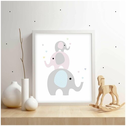 Интерьерный дизайнерский постер Слоники, размер А4, 1 шт