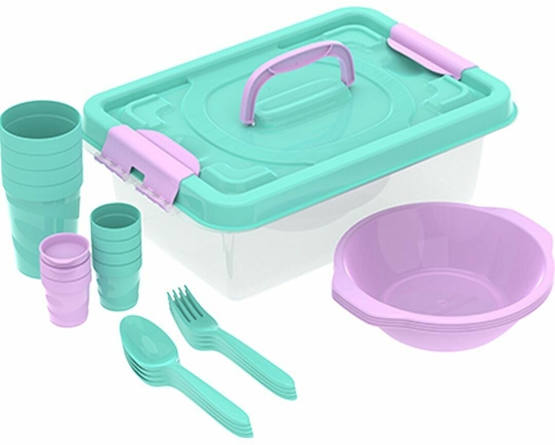 Набор посуды для пикника №16 Всегда с собой – 2. 4 персоны, 23 предмета