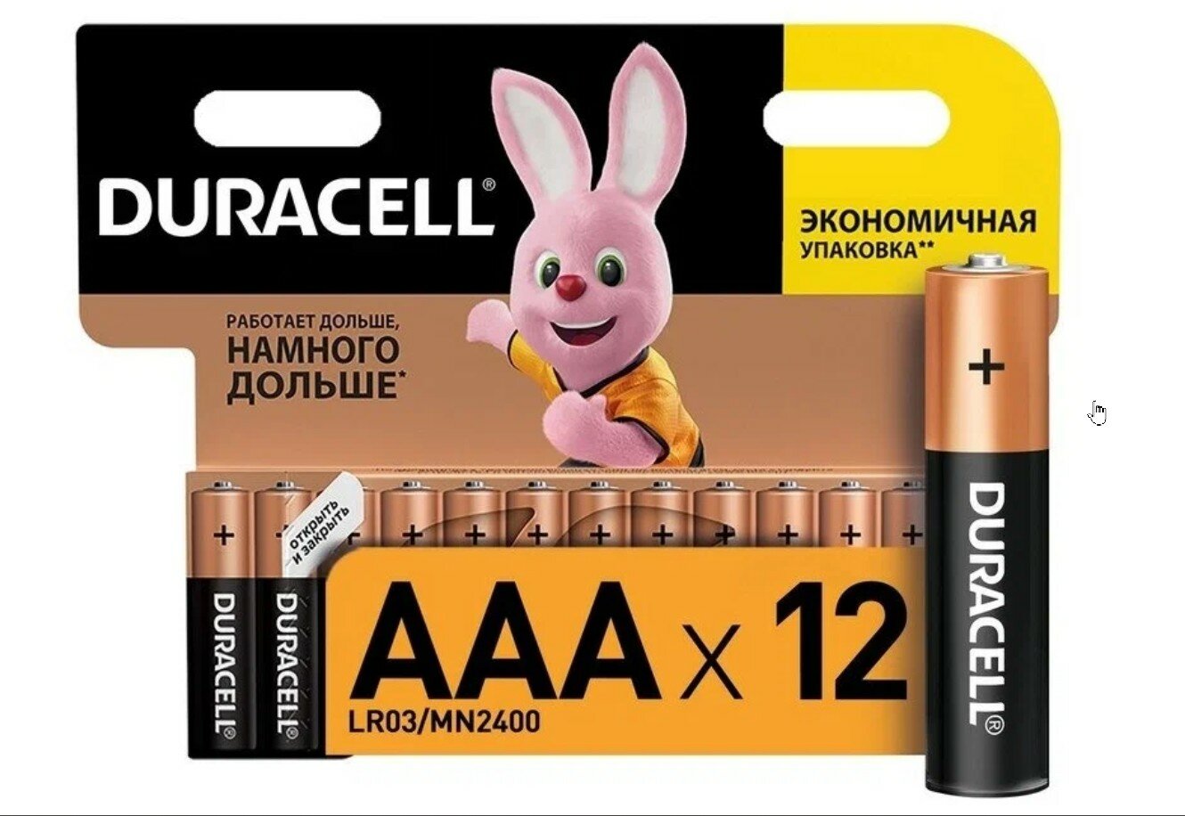 Батарейка Duracell AAA, в упаковке: 12 шт.