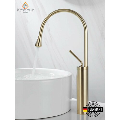 Высокий смеситель для накладной раковины Kasanye Swan LO, из латуни, золотой матовый