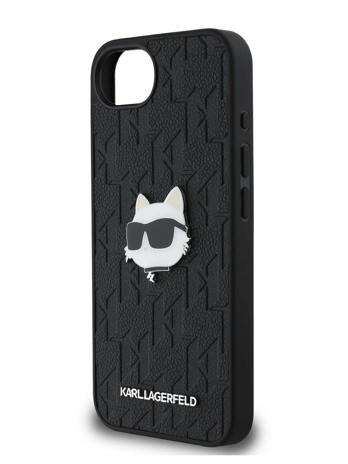 Lagerfeld для iPhone 16e чехол PU Grained Monogram NFT Choupette metal Head Hard Black