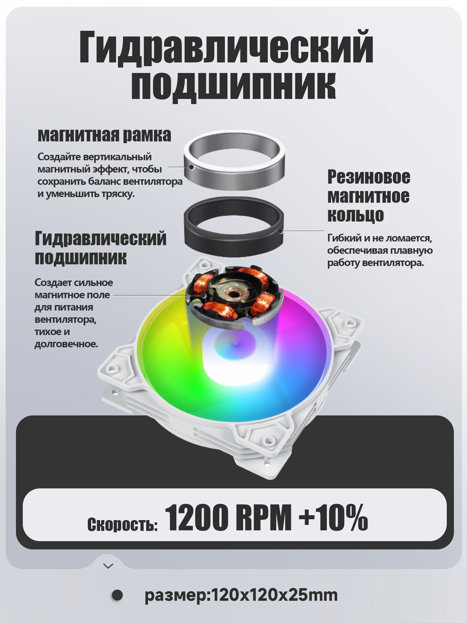Вентилятор для корпуса компьютера *6 шт, RGB вентилятор для корпуса 120х120мм — фото 1