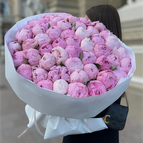 Изображение товара Букет из розовых пионов 51 шт, красивый букет цветов, шикарный, премиум цветы, премиум букет