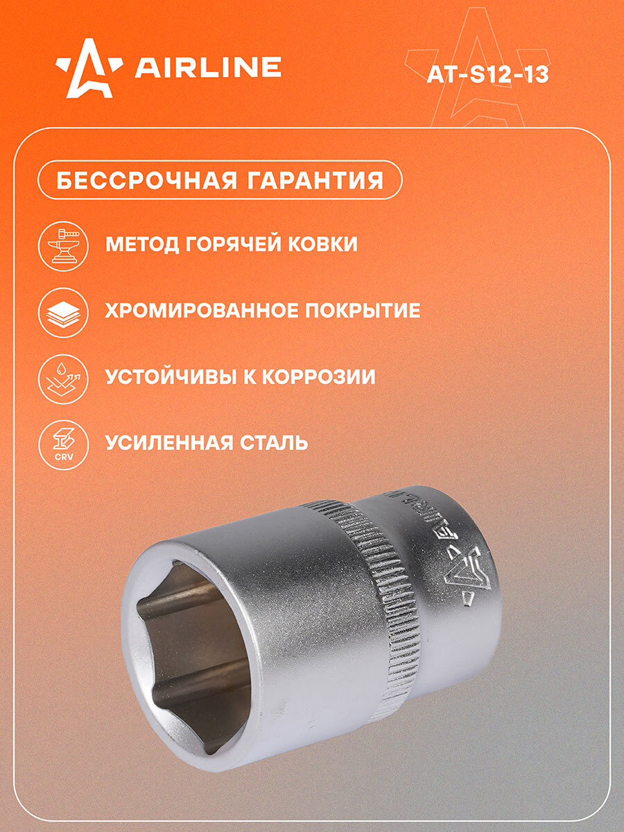 Головка торцевая 1/2" DR шестигранная 20мм пласт. подвес AT-S12-13 AIRLINE — фото 1