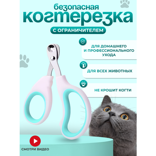 Когтерез-ножницы с ограничителем для кошек и собак малых пород, секатор-кусачка для стрижки когтей животных, груминг