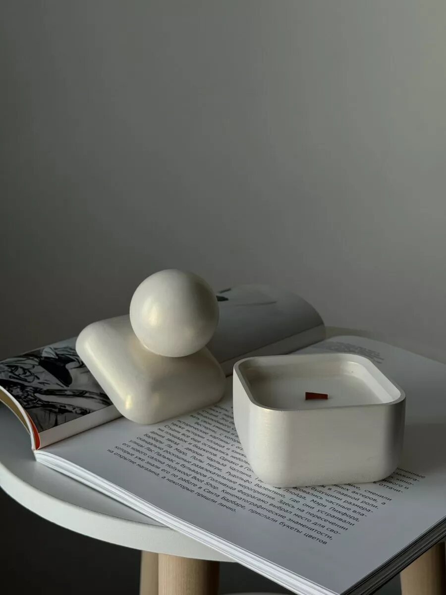 Свеча ароматическая в гипсе с деревянным фитилем, кокосовый воск, Adele l shine — фото 1