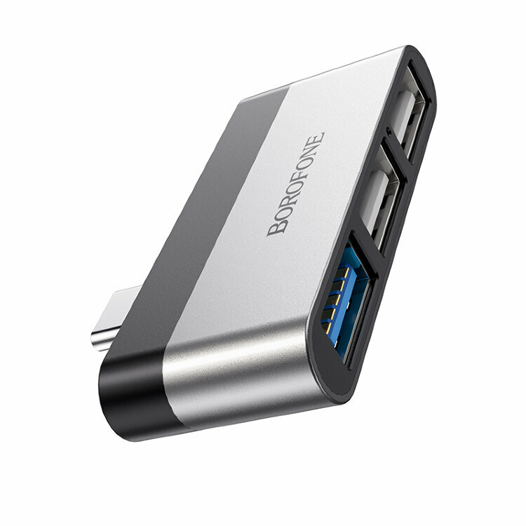 Переходник Borofone DH1, Type-C, 3 USB, алюминиевый сплав, ABS