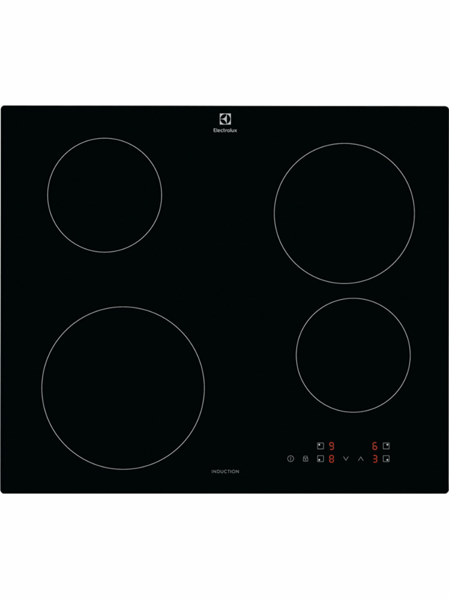 Индукционная варочная панель ELECTROLUX EIB60420CK, 4 конфорки, cтеклокерамика, 6900 Вт, независимая установка