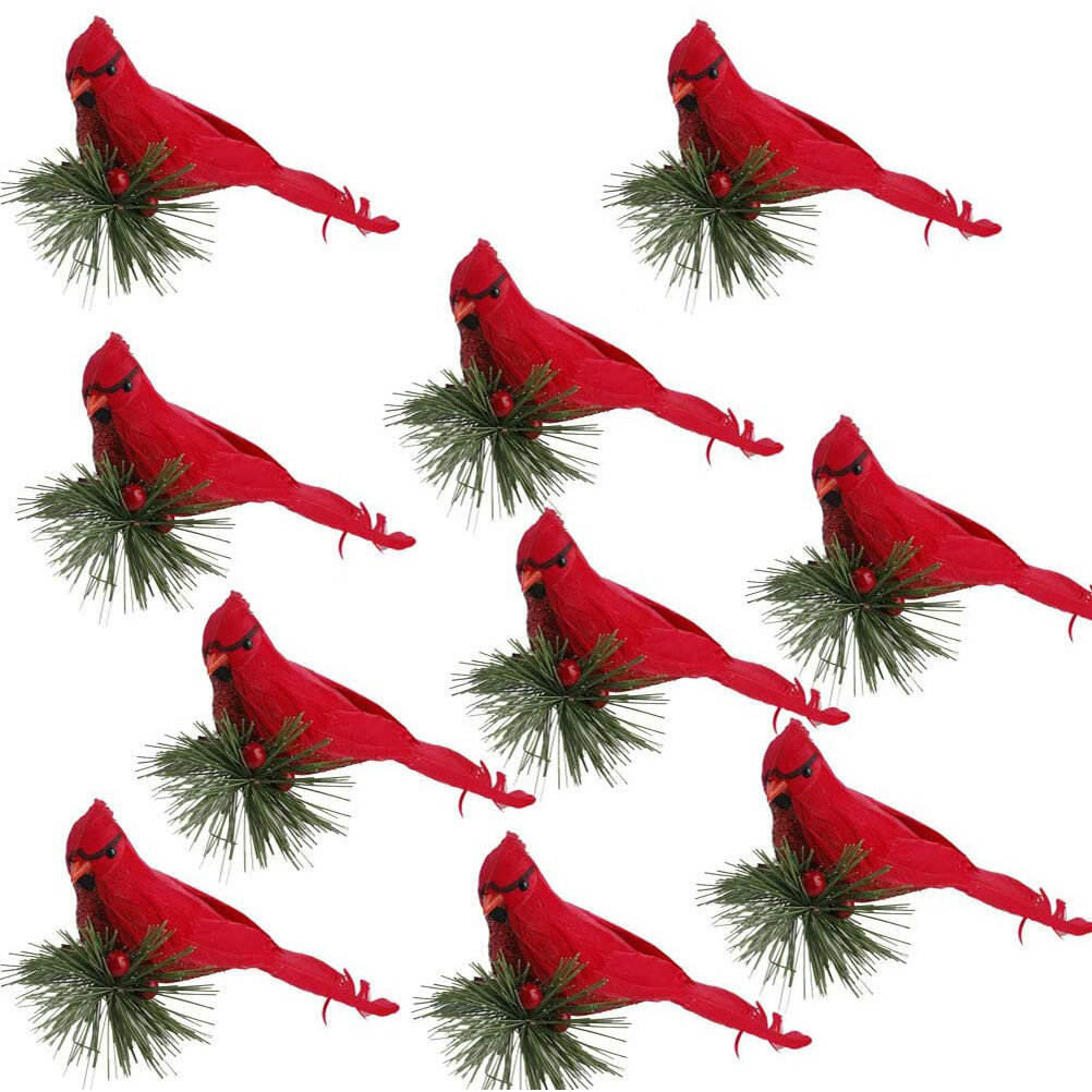 10 Pcs Artificial Bird Simulation Foam with Pine Picks Red Birds Decor Clip Christmas Wedding Party