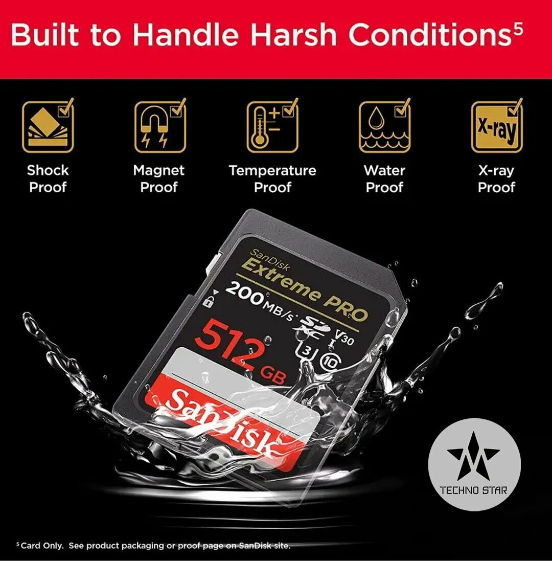Карта памяти SDXC 512GB Sandisk Extreme Pro UHS-I 200MB/S, U3 4K V30, для фототаппарата — фото 1