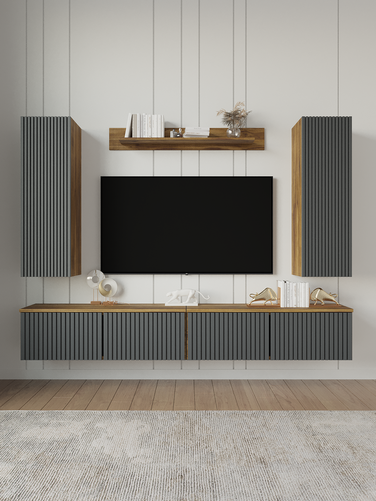 Модулная стенка ORBIS 3, современное исполнение, для гостиной, длина 220 см, Вотан/Графит