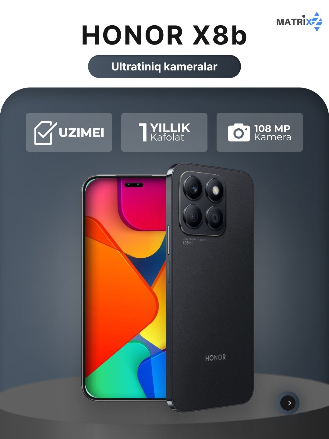 Смартфон Honor X8b, экран 6,7", IPS, разрешение 1080x2388, частота обновления экрана: 90 Гц