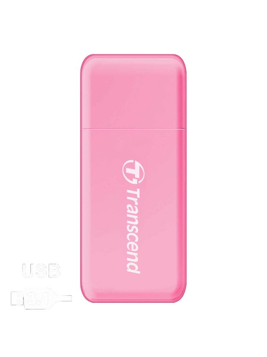 Карт-ридер Transcend USB 3.0 SD/microSD с поддержкой UHS-I, USB Type-A, розовый, TS-RDF5R — фото 1