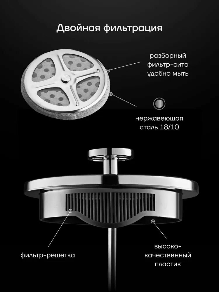 Френч-пресс Polaris Stein-600FP для чая и кофе, 600 мл / Чайник заварочный, графитовый — фото 1