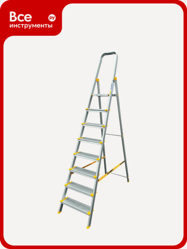 Изображение товара Алюминиевая профессиональная c анодированным покрытием стремянка Алюмет с широкими ступенями 8 ступеней. Серия АS708
