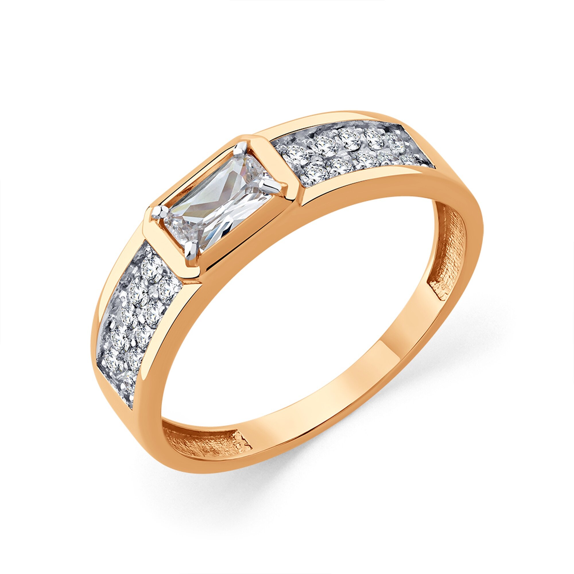 Кольцо Diamant online, красное золото, 585 проба, фианит, размер 18.5, ширина 1.8 мм, прозрачный