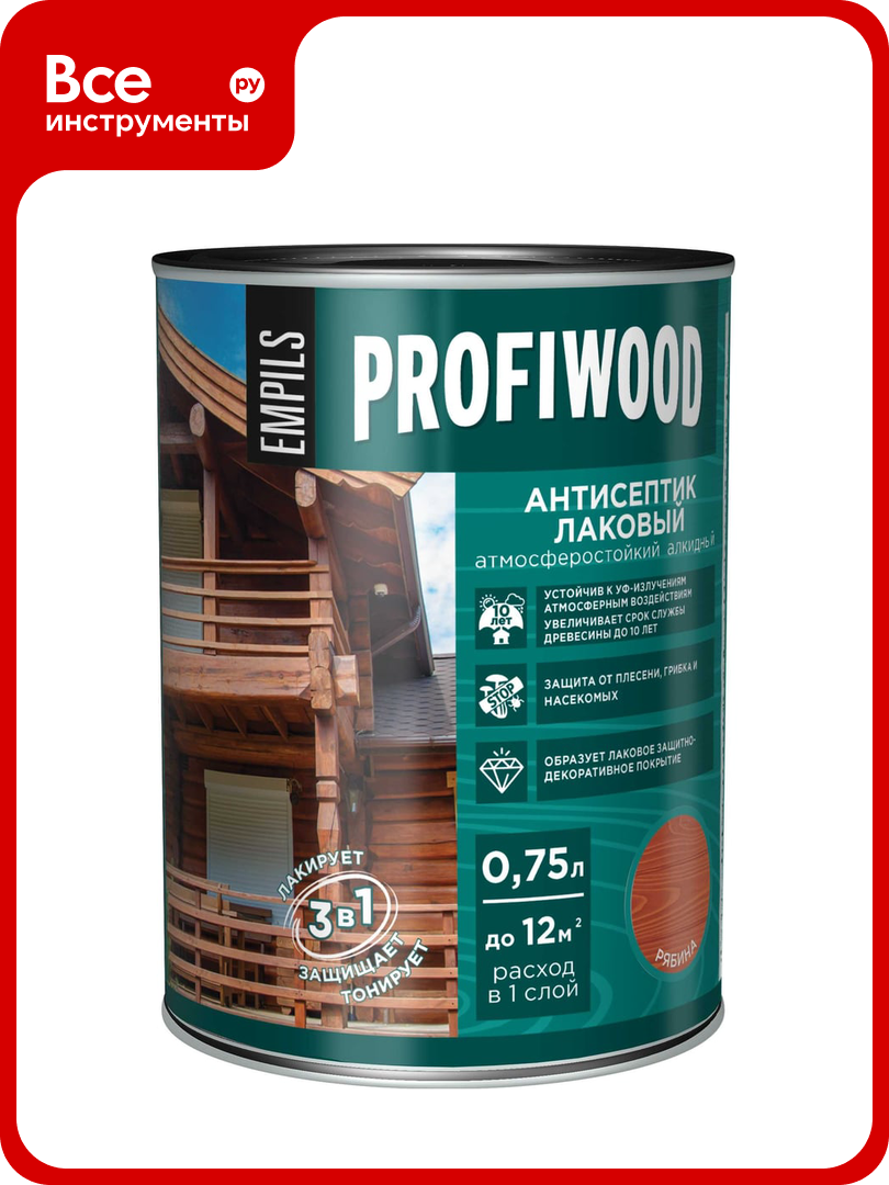 Алкидный антисептик PROFIWOOD  лаковый  тонирующий  атмосферостойкий  рябина  0 75 л  0 7 кг  67038