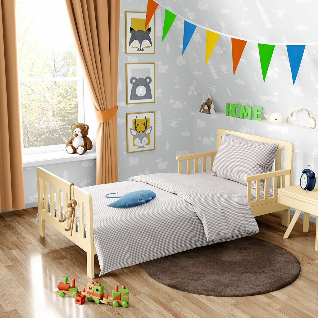 Постельное белье, комплект 1,5 спальный "Клеточка" бежевый, 4 предмета, бязь 121г/м2, наволочки 70х70см