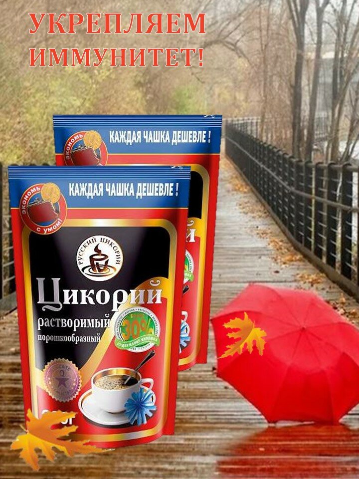 Цикорий Русский 2шт*200г натуральный, растворимый, порошкообразный, без добавок/ZIP-пакет/Россия