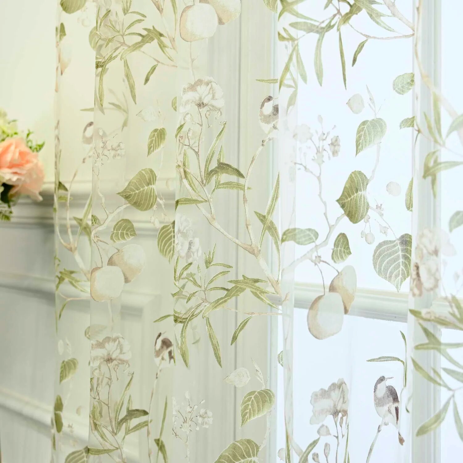 Зеленые хлопковые шторы Black Ant X-WP145#30 Sheer Tulle W250CM X H260CM(1PC) Pull Pleated Tape