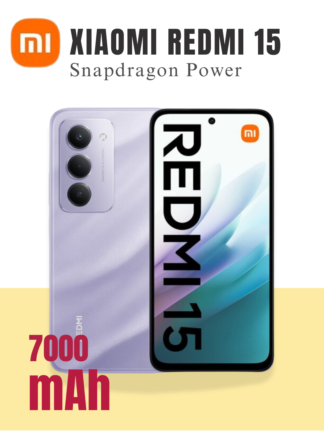 Смартфон Xiaomi Redmi 15, новая модель 2025 года, IPS LCD, 144H, 50 МП, f/1.8, аккумулятор 7000 мАч, фиолетовый,8/256