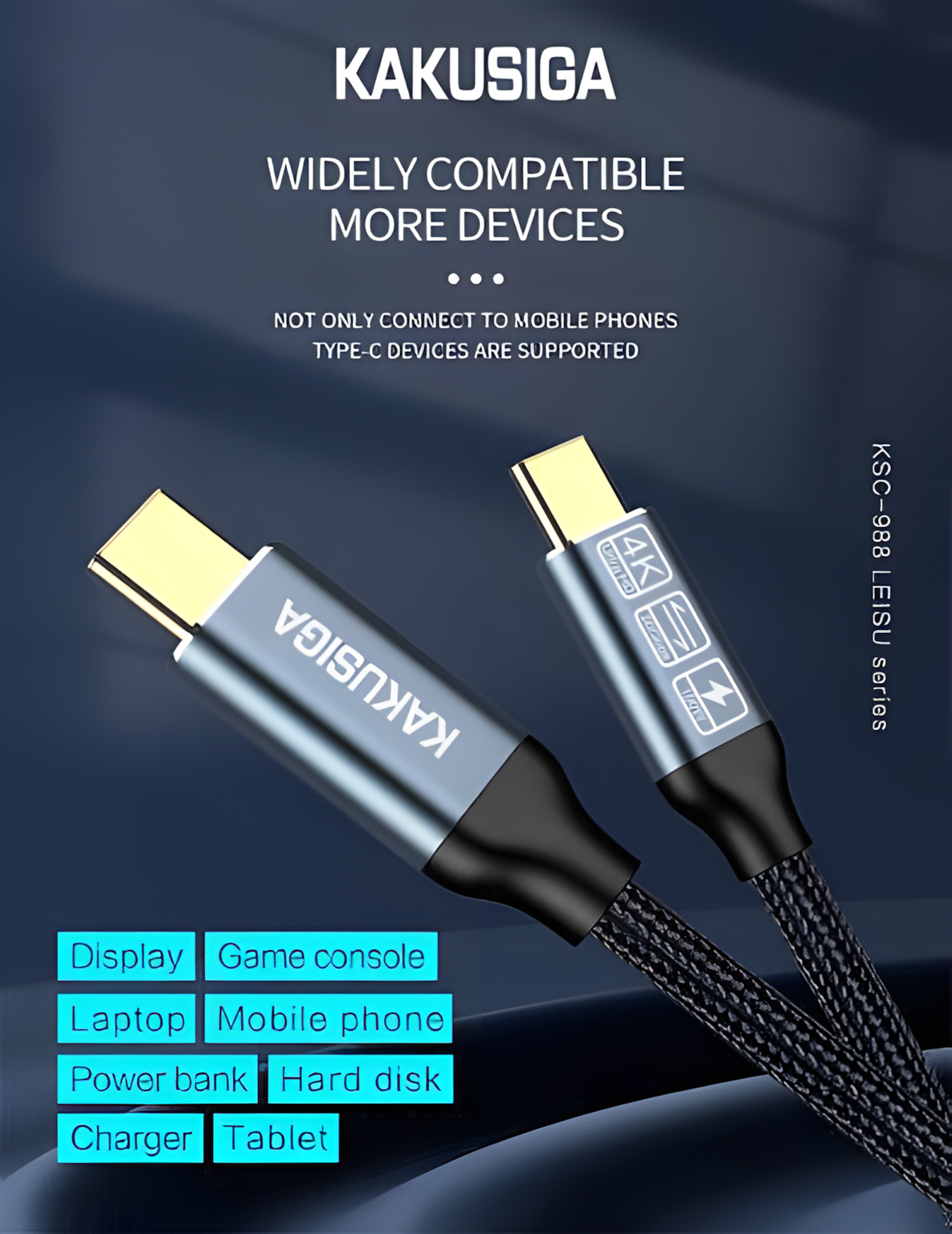 KAKUSIGA KSC-998 Type-C USB кабель, быстрый заряд, синхронизация данных, черный