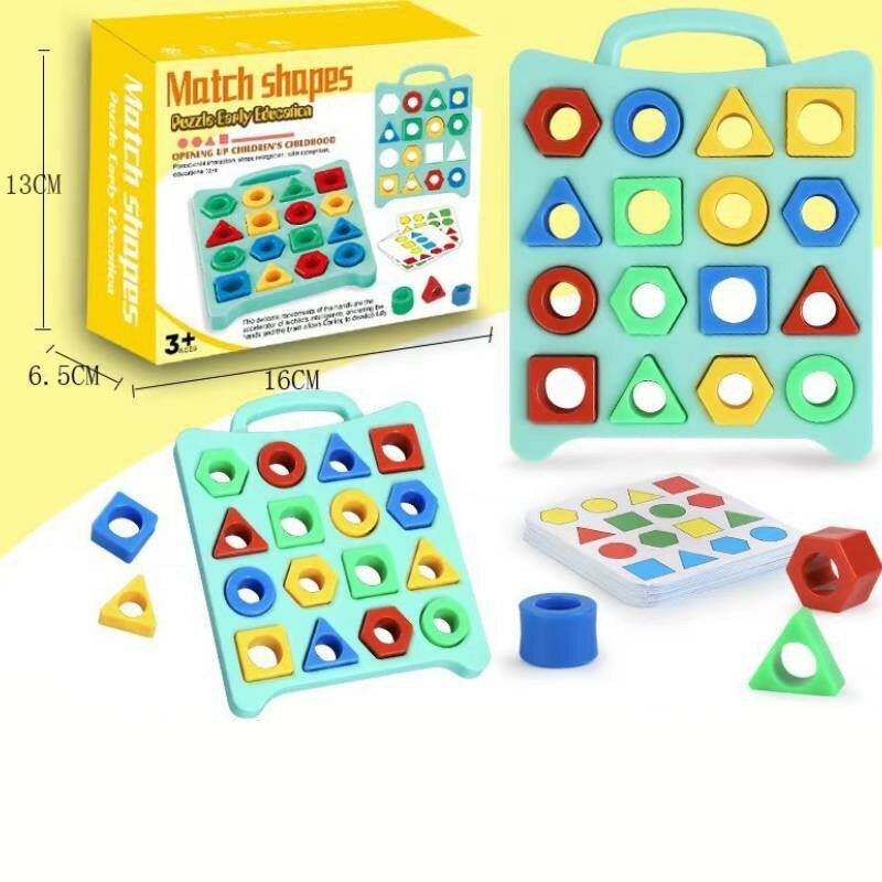 Educational shape matching puzzle for kids with plastic geometric blocks for early cognitive skills