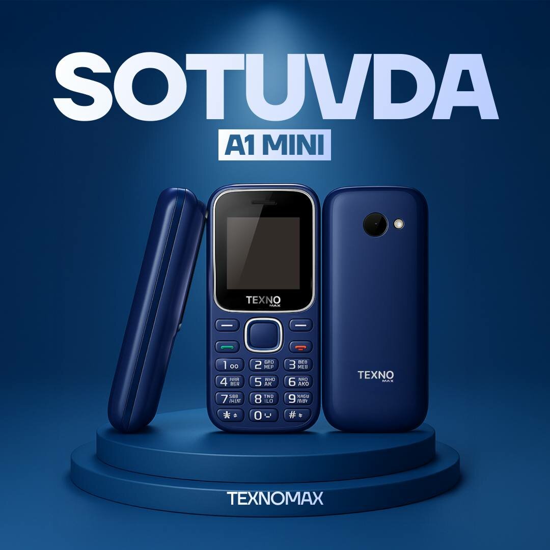 Texno Max A1 Mini — кнопочный мобильный телефон, Bluetooth, IPS экран, 500 мА·ч, синий