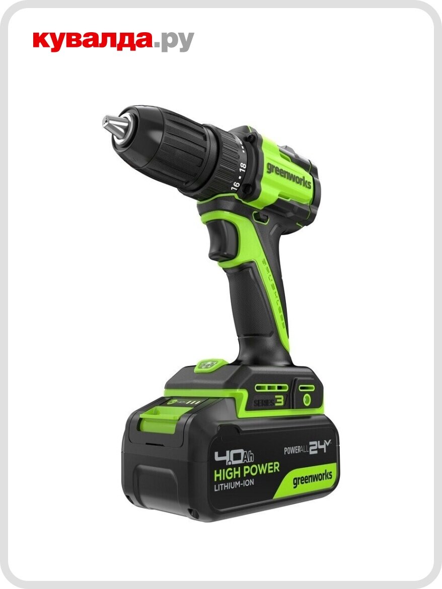 Дрель-шуруповерт аккумуляторная GREENWORKS DD345 24V АКБ 4Ач и ЗУ