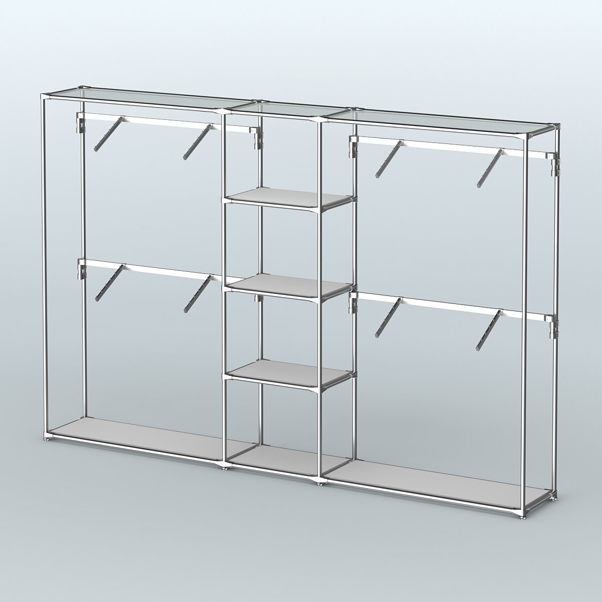 Торговая система хром без ДСП 3030 мм с полками ДСП и поручнями №8 Серый