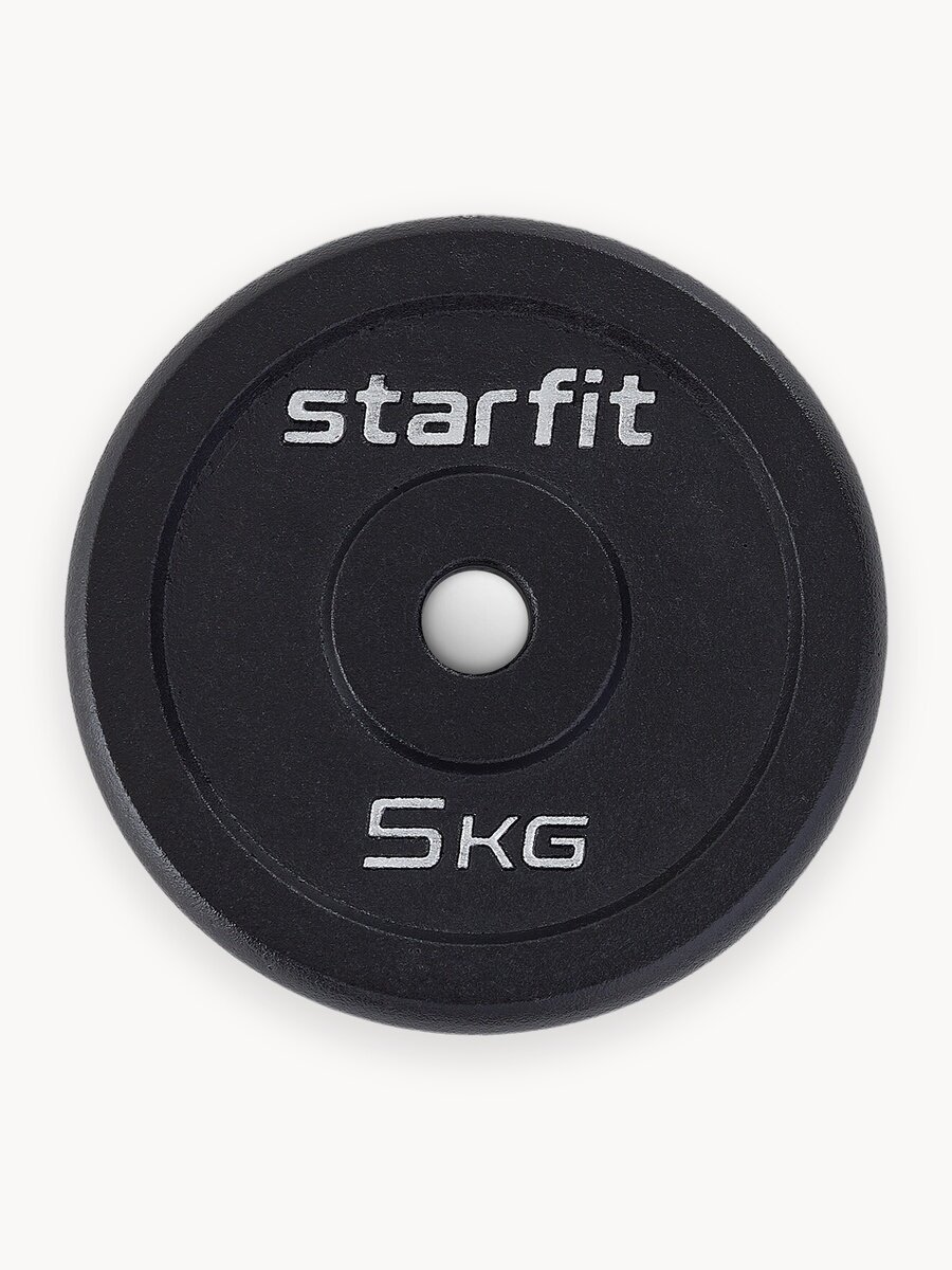 Блин для штанги чугунный STARFIT, вес 5 кг, d=26 мм, цвет черный
