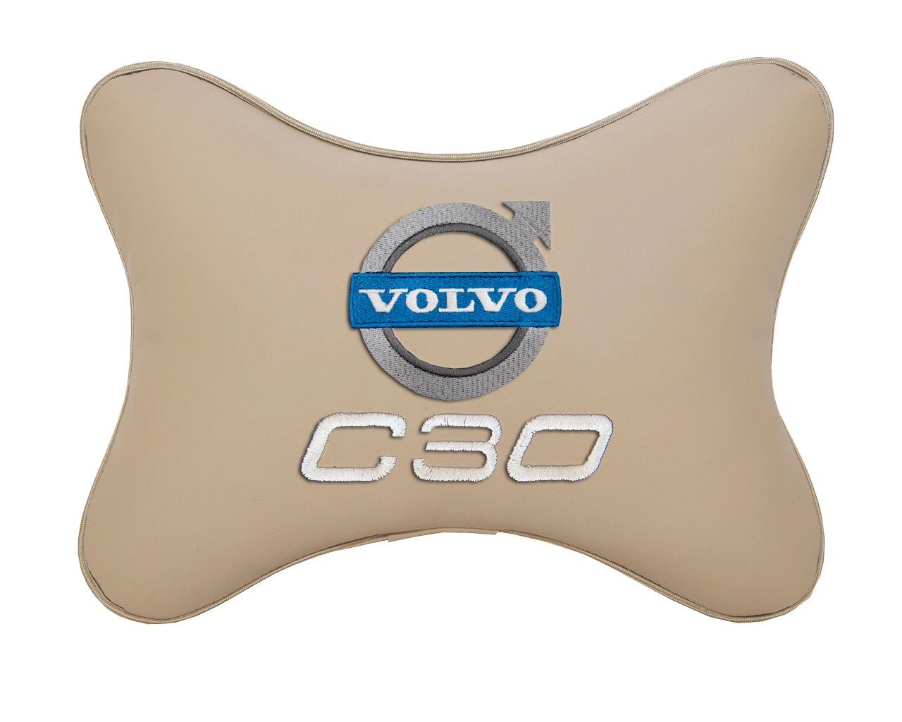 Подушка на подголовник экокожа Beige с логотипом автомобиля VOLVO C30