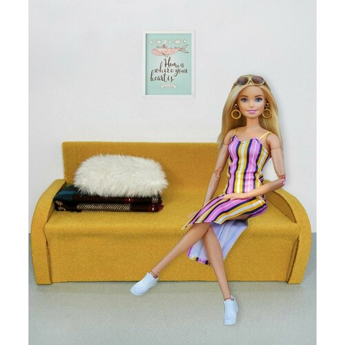 фото Мебель для кукол барби ola la home гостиная barbie желтая для кукольного домика до 30 см