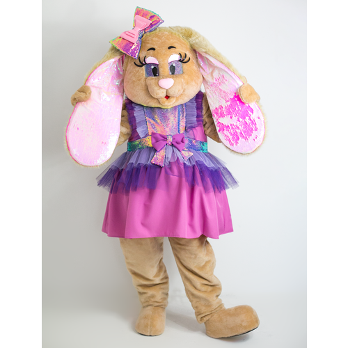 фото Ростовая кукла зайка зефирка карамелька в платье черешня, карнавальный костюм, ростовой костюм для аниматора, поздравление ребенка, маскарадный костюм mascot costume