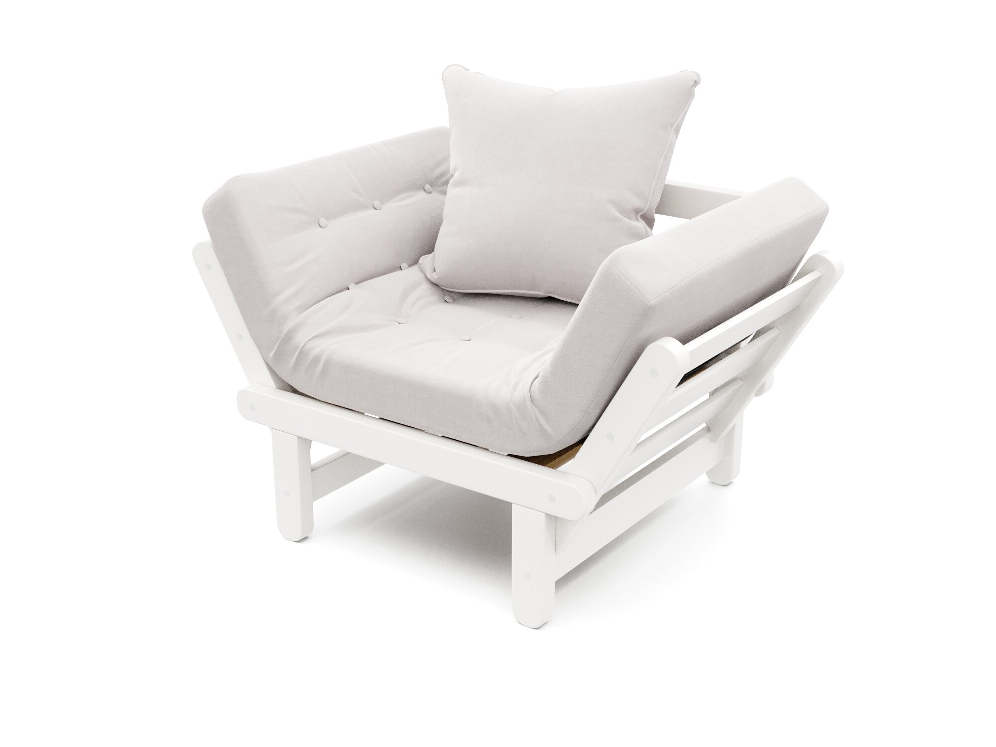 Кресло сламбер Белый-Сосна, велюр, массив дерева, мягкое, для дачи, для кафе и бара, на веранду, в террасу, для бани, лофт