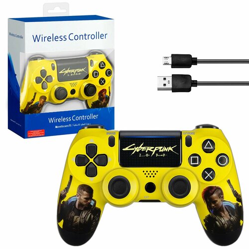 Беспроводной джойстик для PS4-ПК-Android-iPhone Bluetooth Геймпад киберпанк Cyberpunk с кабелем в комплекте 1500₽