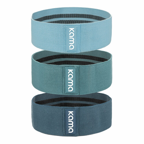 Комплект фитнес резинок Kama 3 шт, голубой лайт, бирюзовый, темно-бирюзовый (10, 17, 23 кг)