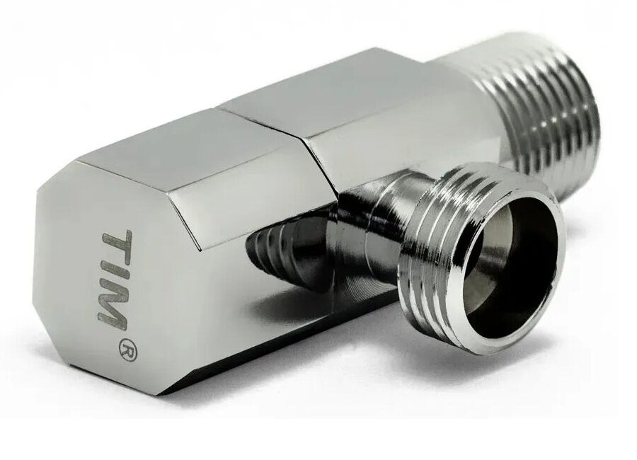 фото TIM Кран шаровой 1/2"НР угловой с отражателем, из нержавеющей стали SUS304 (хромированный)