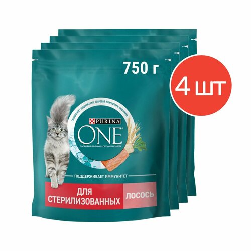 Сухой корм Purina ONE для стерилизованных кошек и котов с лососем 750г 4 шт