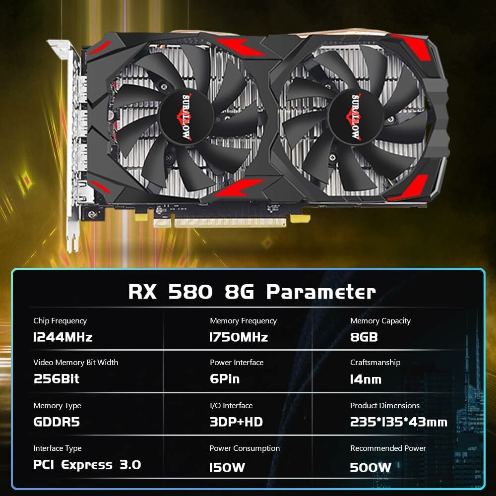 Видеокарта AMD Radeon RX580, 8GB GDDR5, PCI Express 3.0