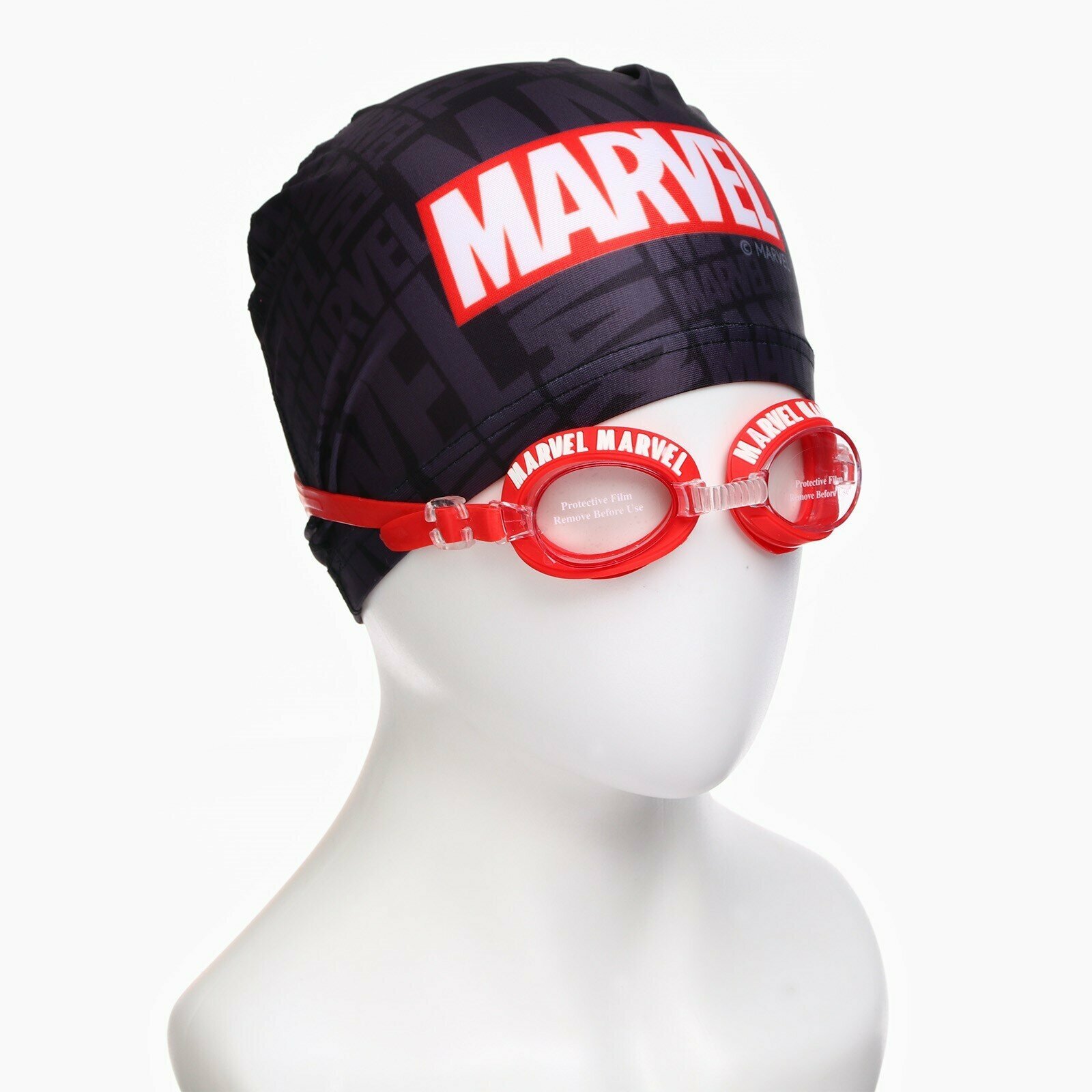 Картинки Набор для плаванья детский 3-7лет, "MARVEL" шапка, очки для плавания, мешок