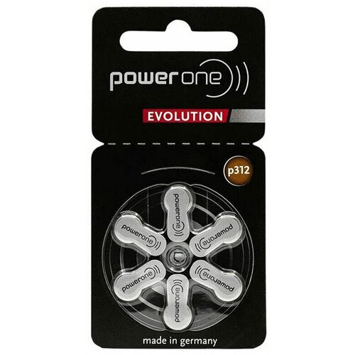 Батарейки PowerOne Evolution p312 (PR41) для слухового аппарата, 1 блистер (6 батареек)