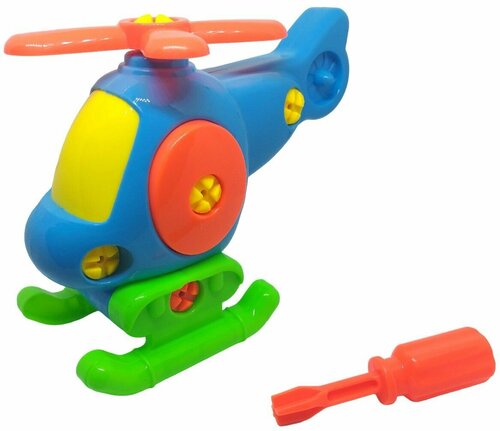 Игрушка-конструктор Вертолет с инструментами, крупные детали, отвертка, пластик