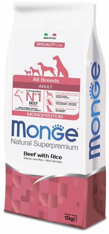 Monge Dog Monoprotein All Breeds Beef and Rice корм для собак всех пород говядина с рисом 2,5 кг