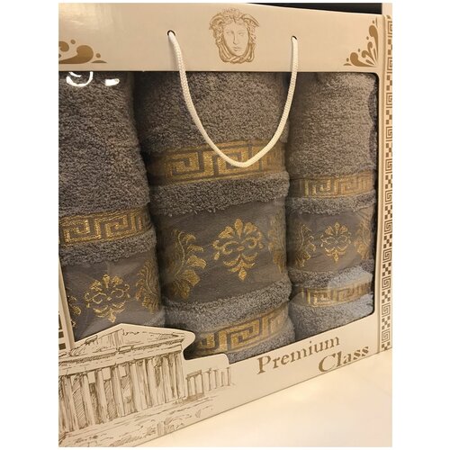 Набор полотенец махровых 3 шт, в подарочной упаковке, размеры 65*130 см, 45*90 см цвет: светло-серый