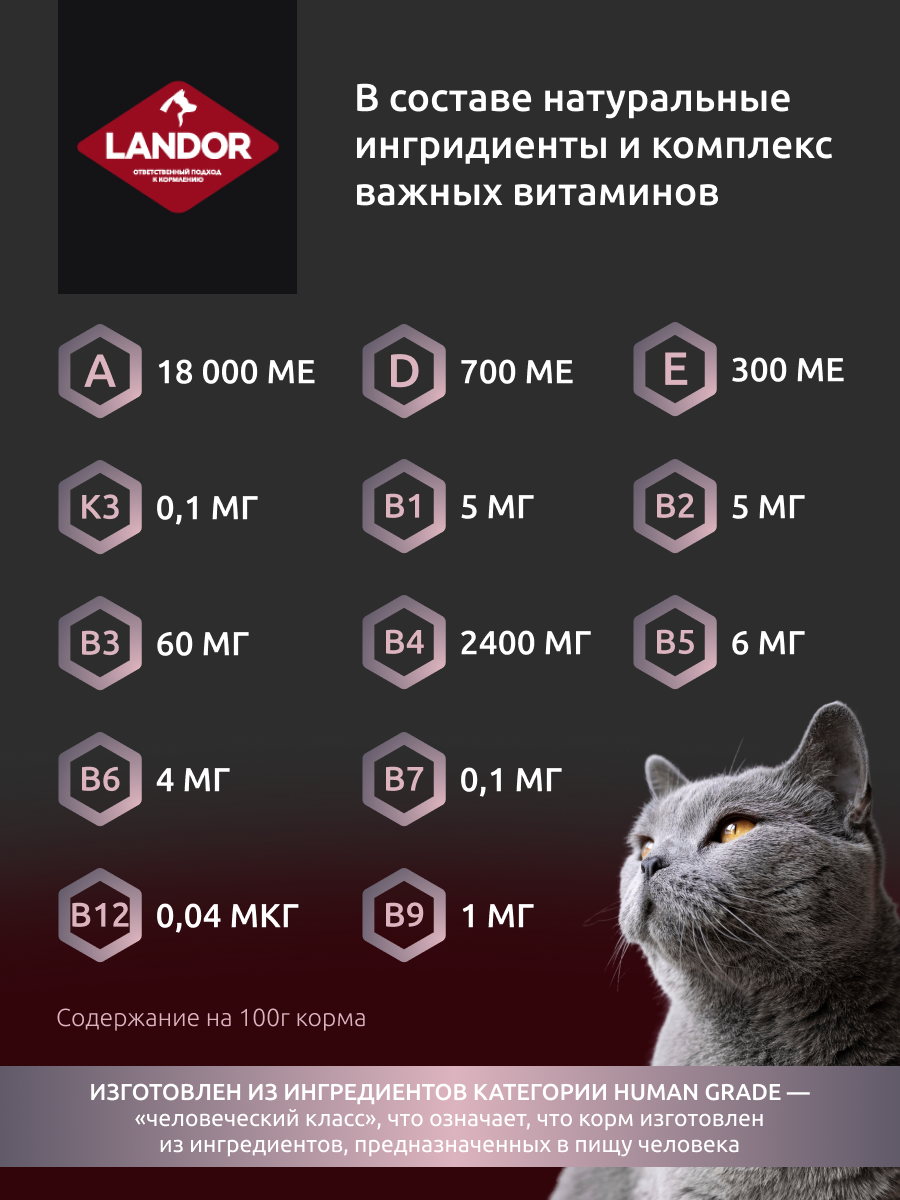 Landor Sensitive Cat сухой корм для взрослых кошек с чувствительным пищеварением Индейка и утка, 2 кг. - фотография № 3