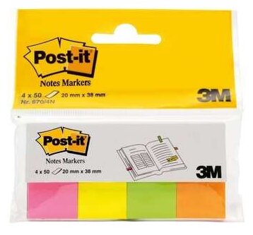 Клейкие закладки бумажные 3M Post-it Professional, 4 цвета по 50л., 20мм, пакет (670-4N)